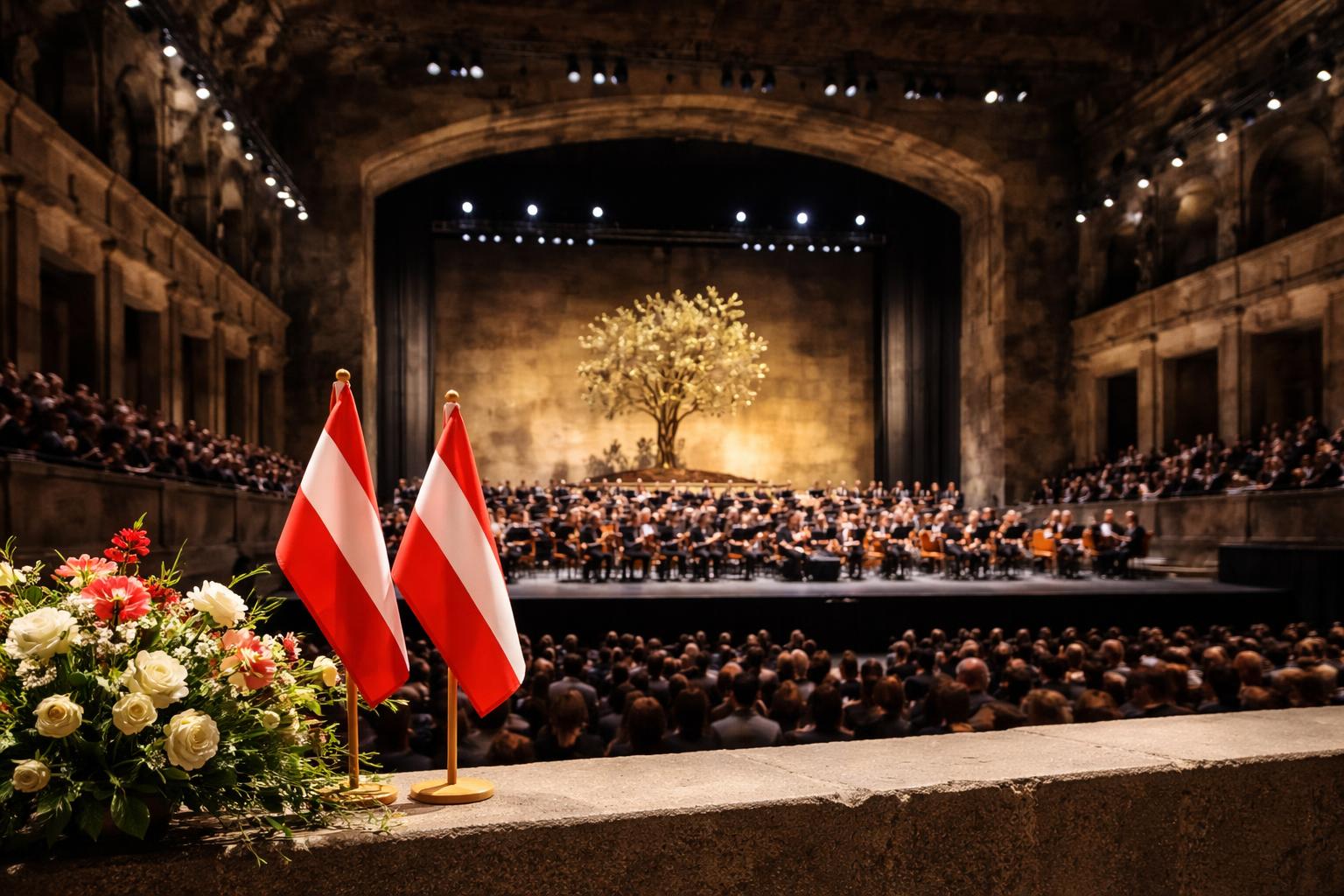 Redaktionelle Szene zum Thema „Festspiele in Salzburg mit Appell an Kompromiss und Demokratie eröffnet“