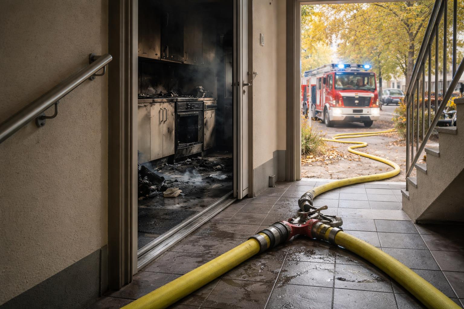 Redaktionelle Szene zum Thema „Feuer in Küche eines Wohnhauses in Brunn am Gebirge rasch gelöscht“