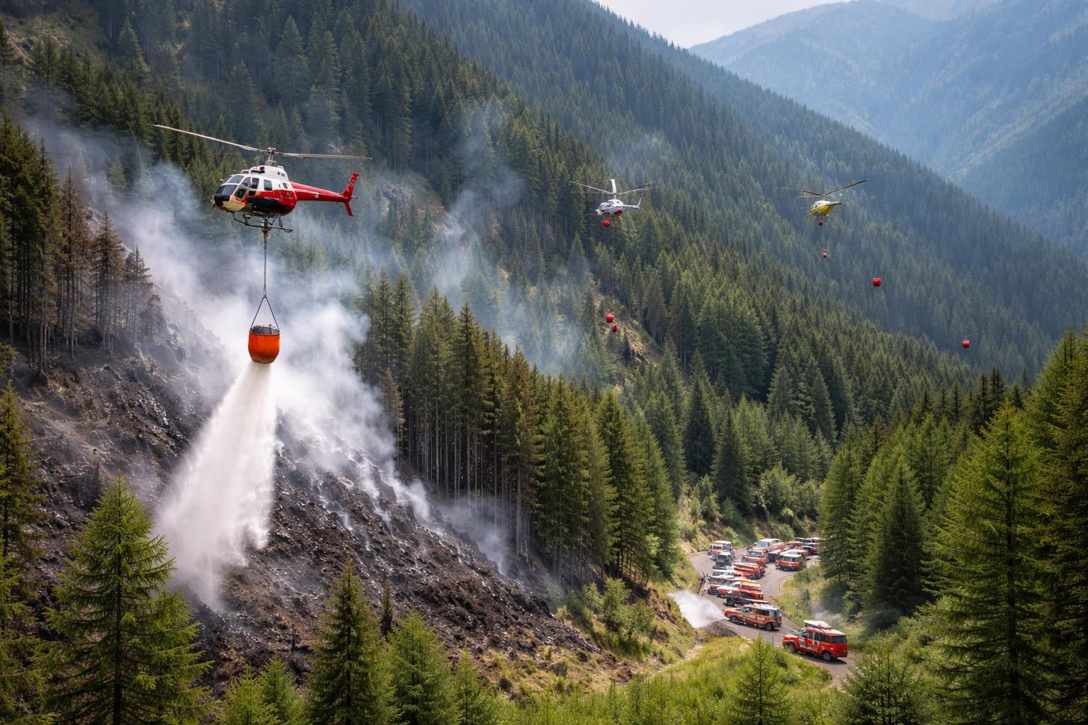 Redaktionelle Szene zum Thema „Feuer in Virgen unter Kontrolle: Einsatz mit fünf Hubschraubern in Osttirol“
