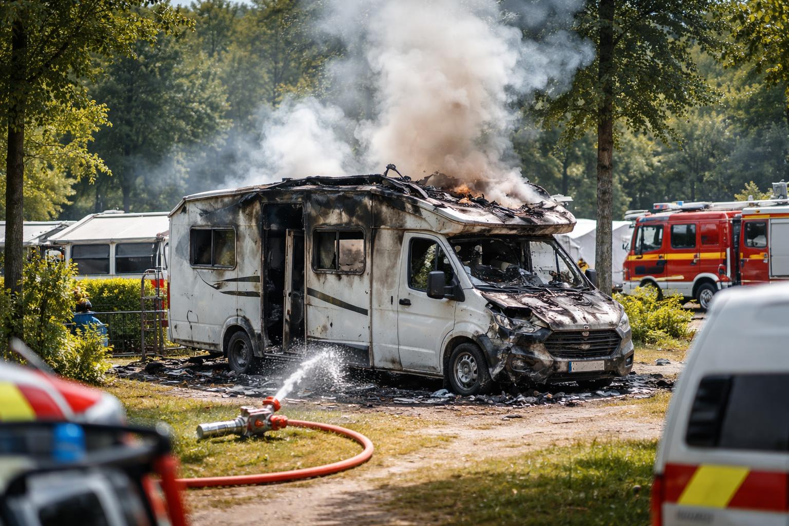 Redaktionelle Szene zum Thema „Feuer in Wohnmobil auf Campingplatz in Krems verletzte drei Menschen“