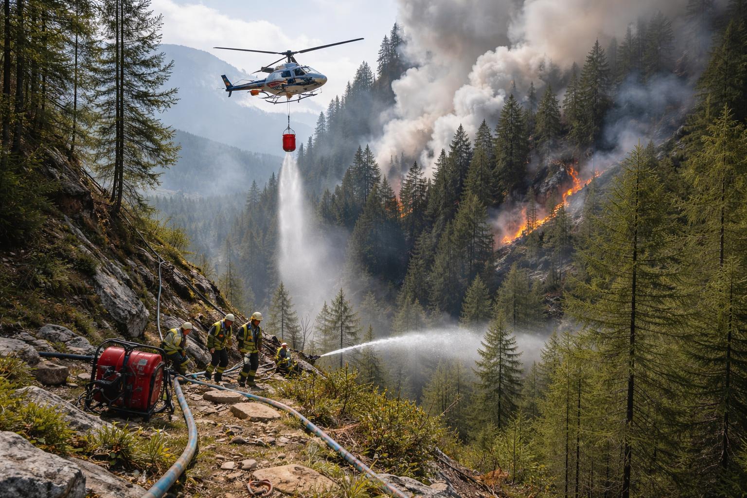 Redaktionelle Szene zum Thema „Feuerwehr bekämpft Waldbrand nahe der Planai“