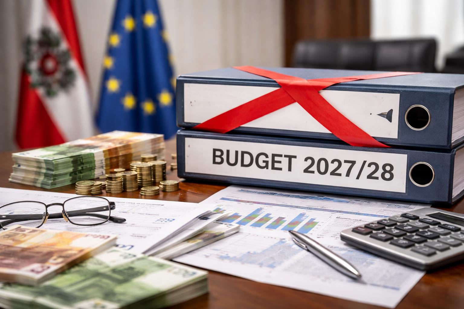 Redaktionelle Szene zum Thema „FPÖ lehnt Doppelbudget 2027/28 ab und kritisiert fehlende Reformen“