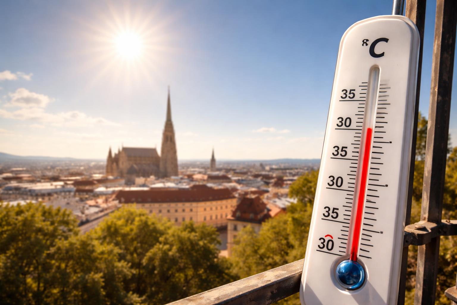 Redaktionelle Szene zum Thema „Freitag bringt erneut große Hitze in Österreich“