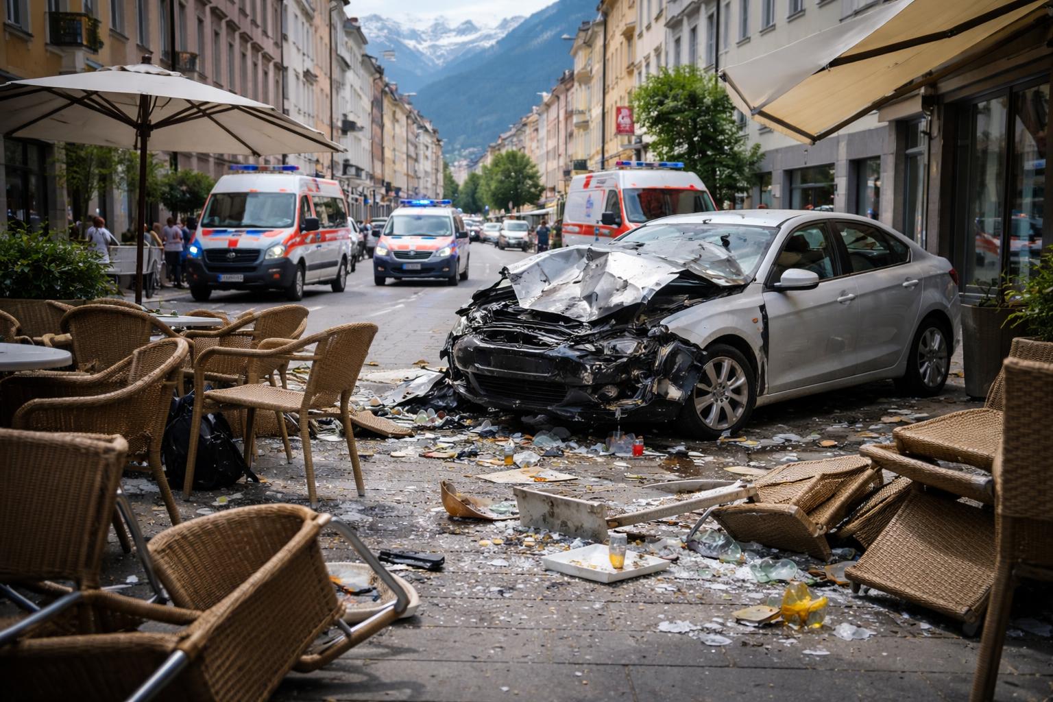 Redaktionelle Szene zum Thema „Fünf Verletzte nach Unfall in Innsbrucker Innenstadt“