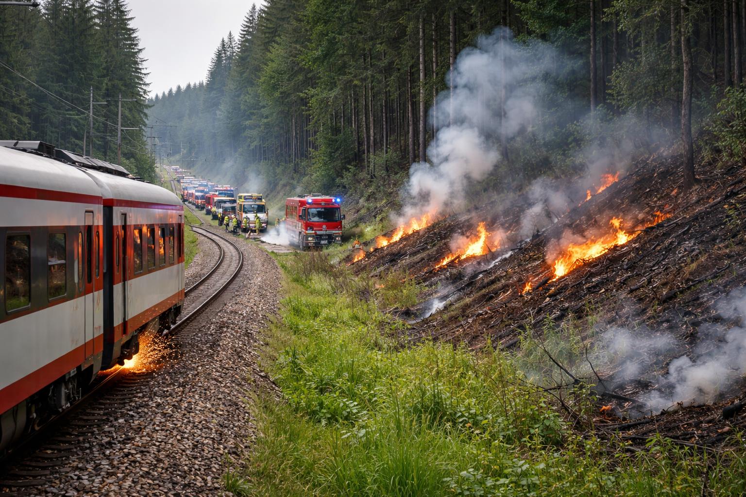 Redaktionelle Szene zum Thema „Funkenflug legt Franz-Josefs-Bahn im Waldviertel lahm“
