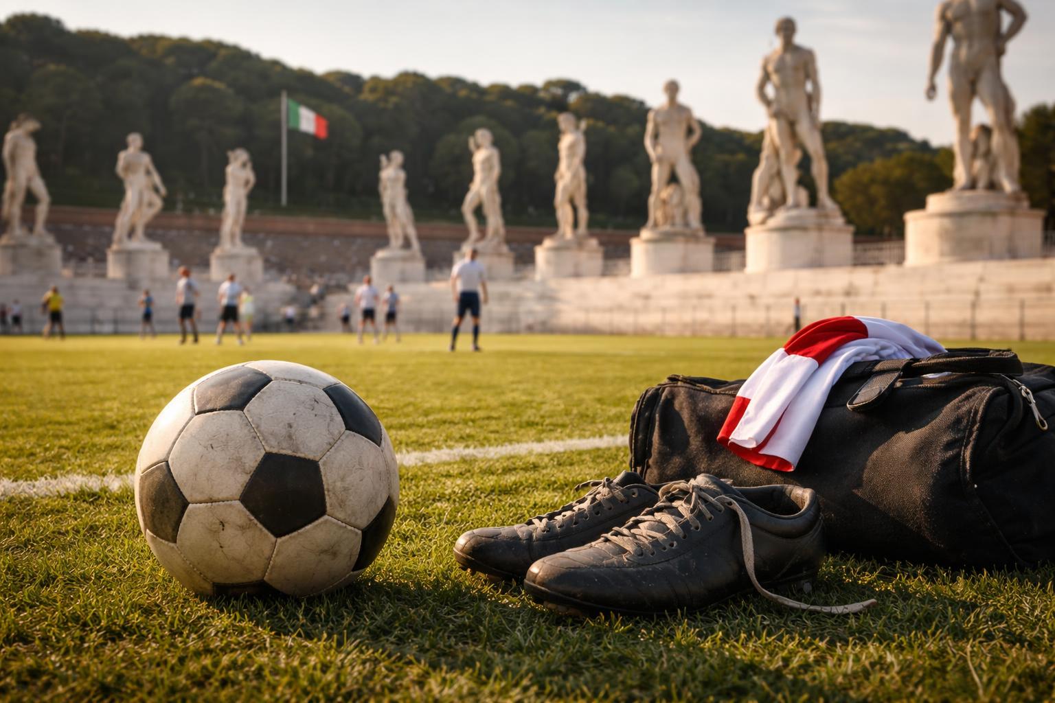 Redaktionelle Szene zum Thema „Fußball, Pasolini und ein Stadion aus Steinfiguren“