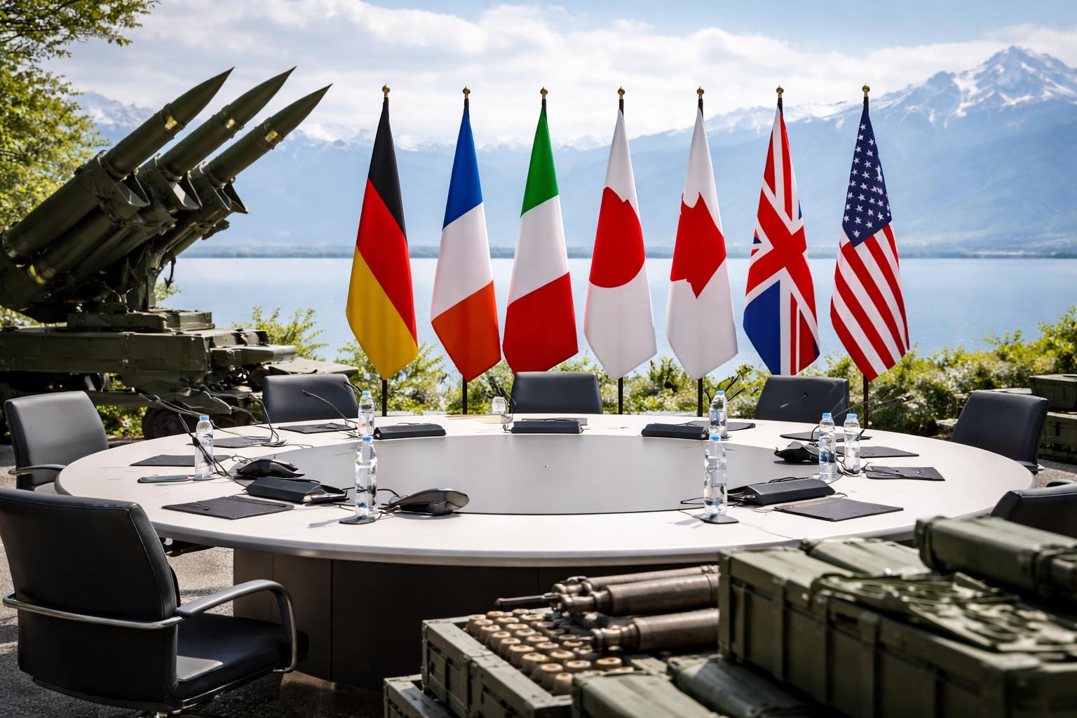 Redaktionelle Szene zum Thema „G7-Ringen um Iran und Ukraine setzt Gipfel in Evian unter Druck“