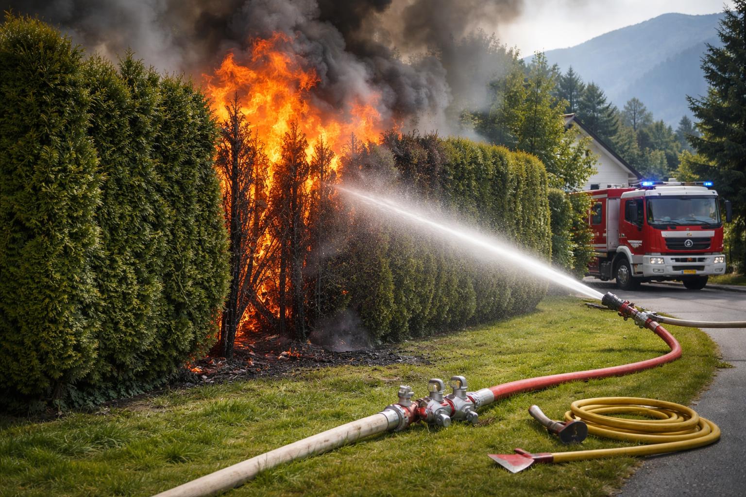 Redaktionelle Szene zum Thema „Gartenhecke in Trieben geriet in Brand“