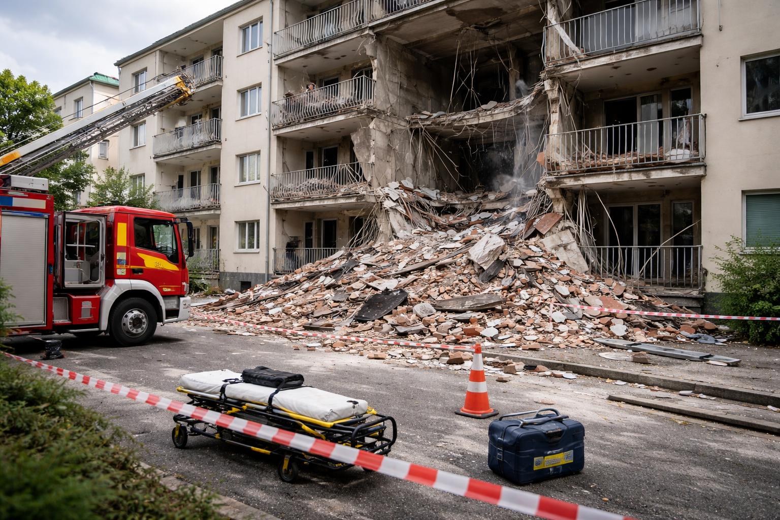 Redaktionelle Szene zum Thema „Gasexplosion in Wien-Floridsdorf: 93-Jähriger unter Verdacht, mehrere Verletzte“