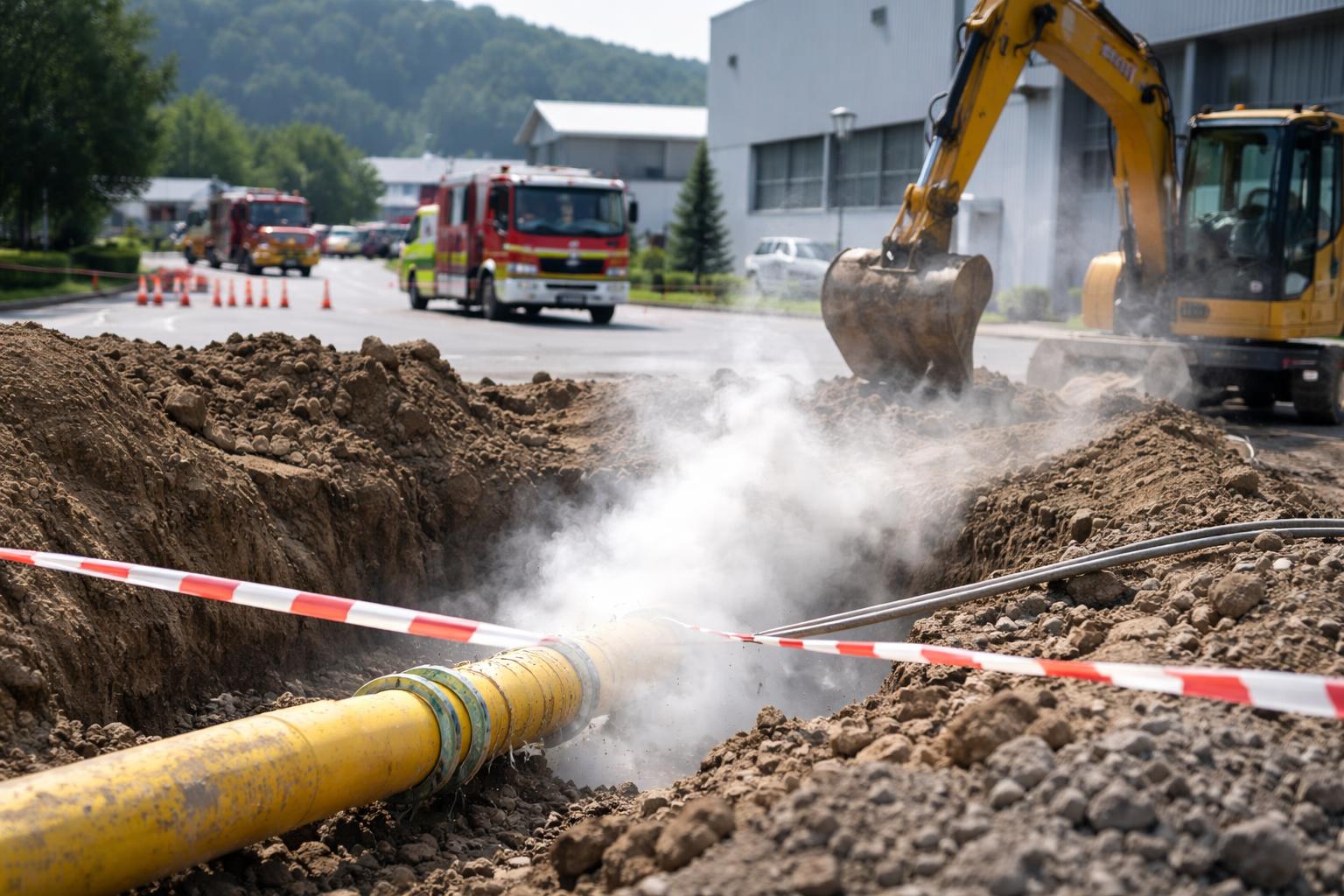 Redaktionelle Szene zum Thema „Gasleitung in Kapfenberg bei Grabungsarbeiten beschädigt: Firmengelände evakuiert“