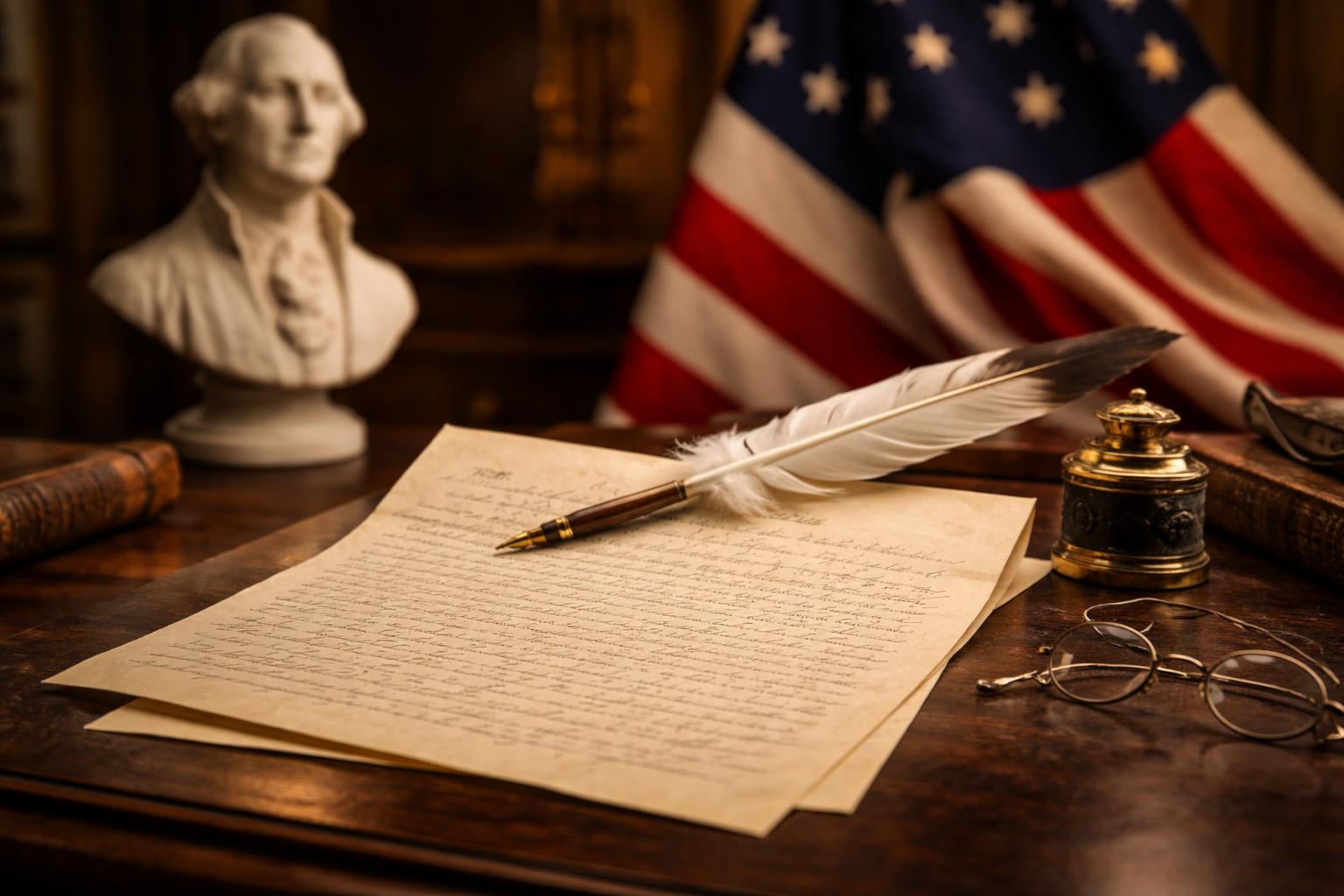 Redaktionelle Szene zum Thema „George Washingtons Brief zeigt frühe Kritik an „protziger“ Präsidenten-Etikette“