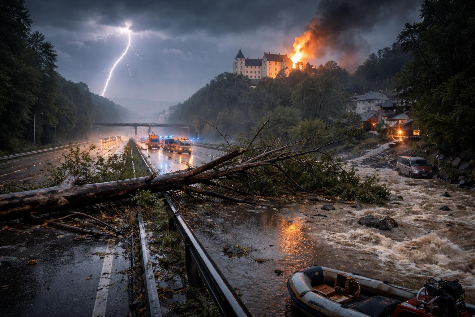 Redaktionelle Szene zum Thema „Gewitter hinterlassen in Niederösterreich und Salzburg eine Spur der Einsätze“