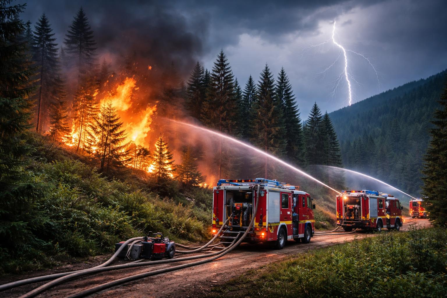 Redaktionelle Szene zum Thema „Gewitter löst Waldbrand in Gurk aus: Drei Feuerwehren im Einsatz“