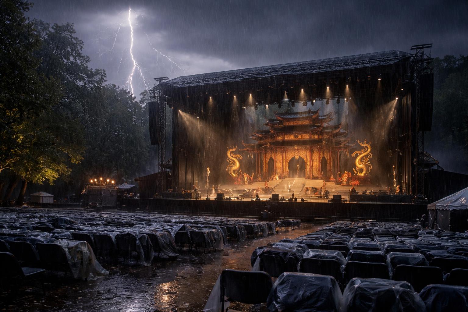 Redaktionelle Szene zum Thema „Gewitter stoppt Open-Air-Eröffnung des Ljubljana Festivals mit „Turandot““