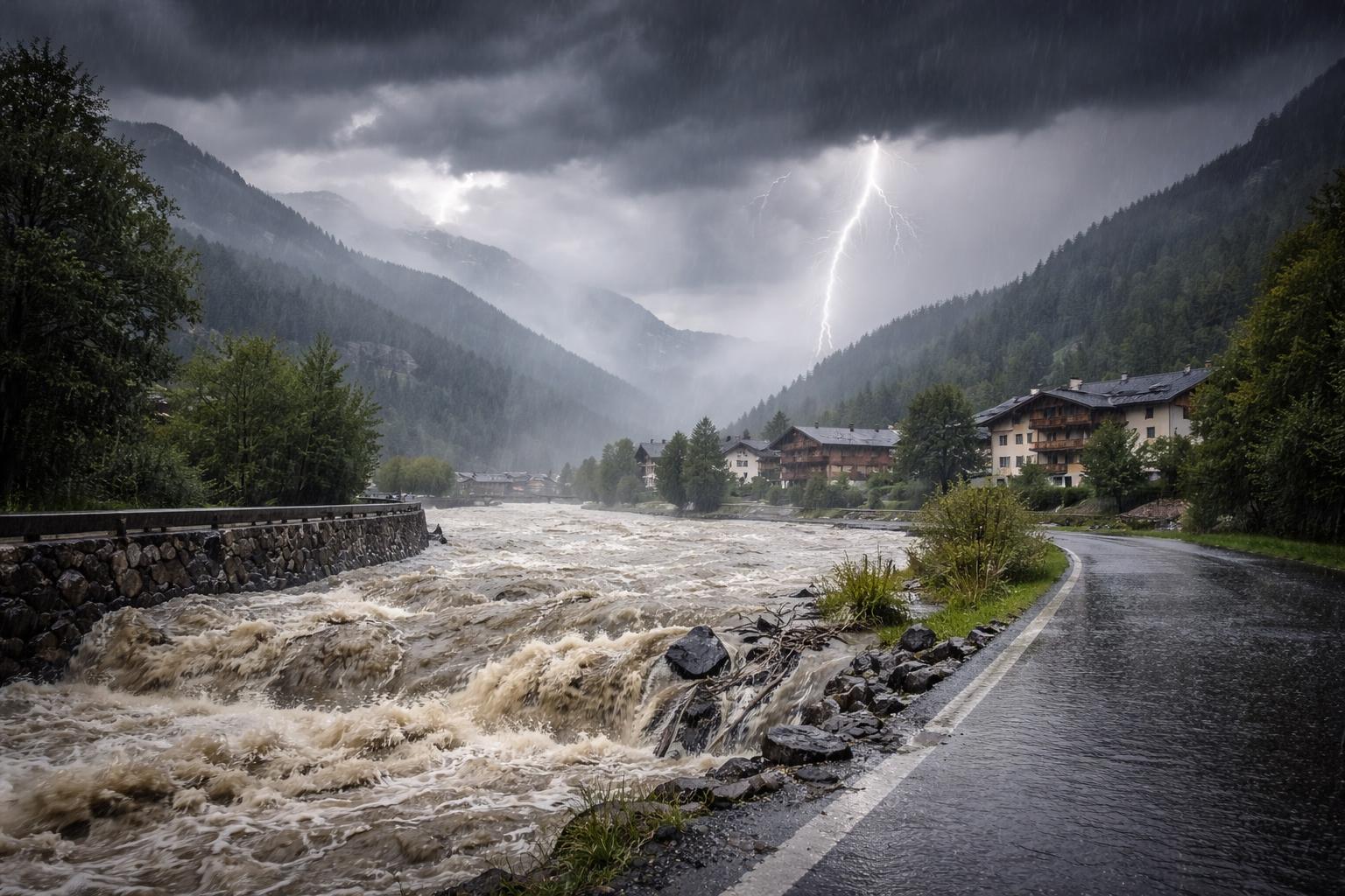 Redaktionelle Szene zum Thema „Gewitter und Starkregen: Tief über Norditalien bringt den Westen unter Druck“