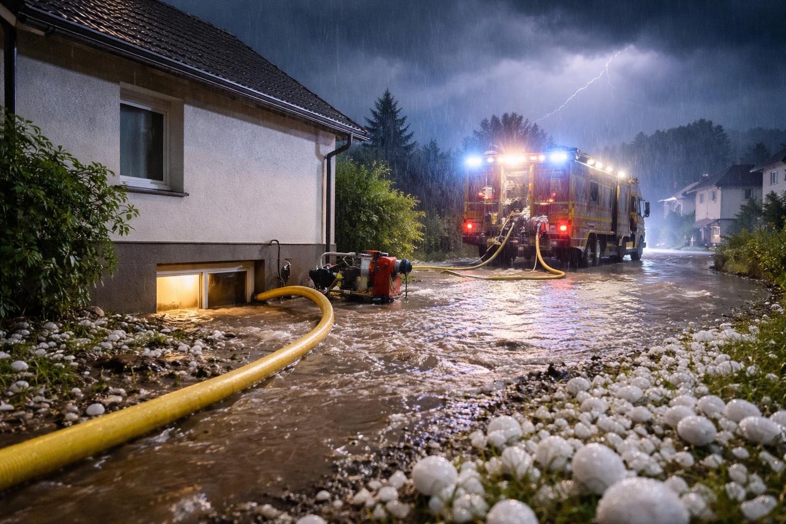Redaktionelle Szene zum Thema „Gewitterfront bringt in Niederösterreich Hagel, Starkregen und Einsätze“