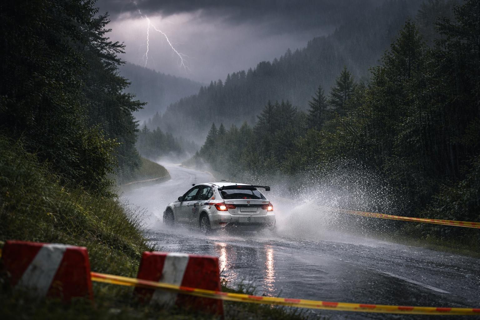 Redaktionelle Szene zum Thema „Gewitterregen wirft Rallye Weiz durcheinander“
