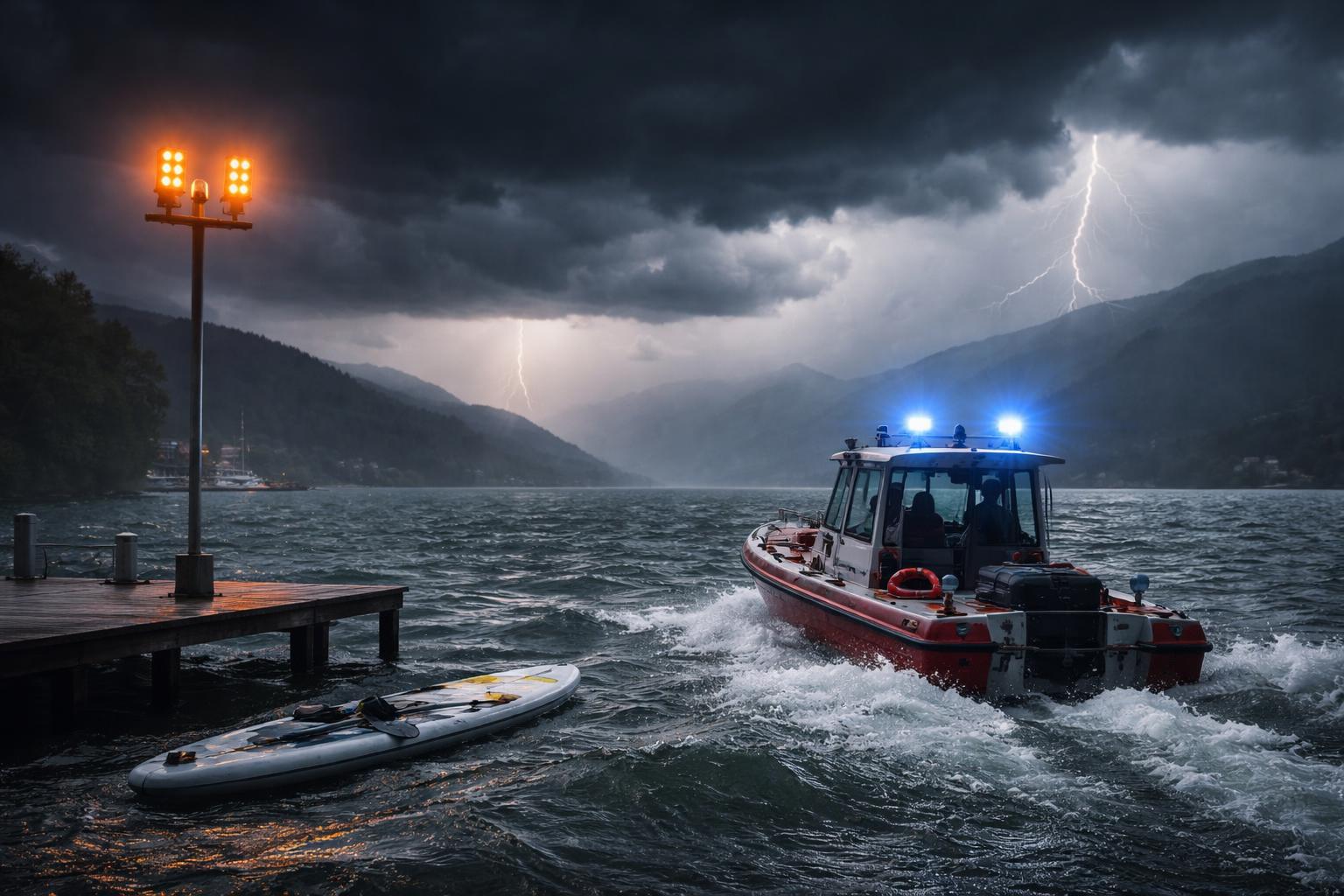 Redaktionelle Szene zum Thema „Gewittersturm fordert Wasserrettung auf Salzburger Seen“