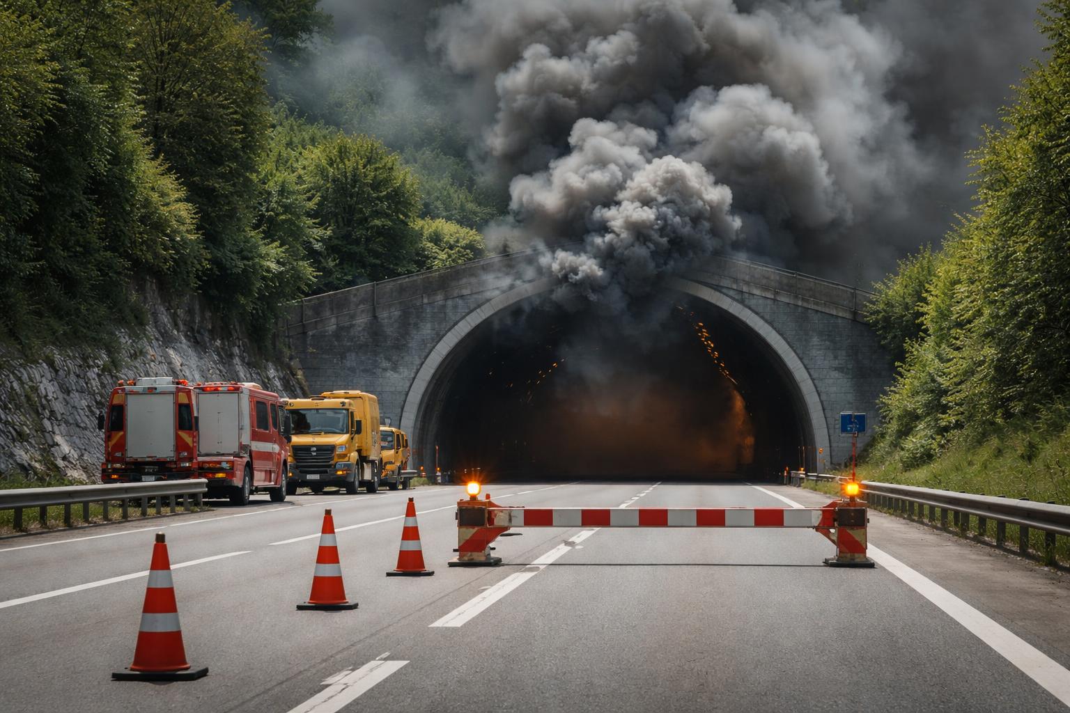 Redaktionelle Szene zum Thema „Gleinalmtunnel nach Lkw-Brand in Richtung Süden gesperrt“