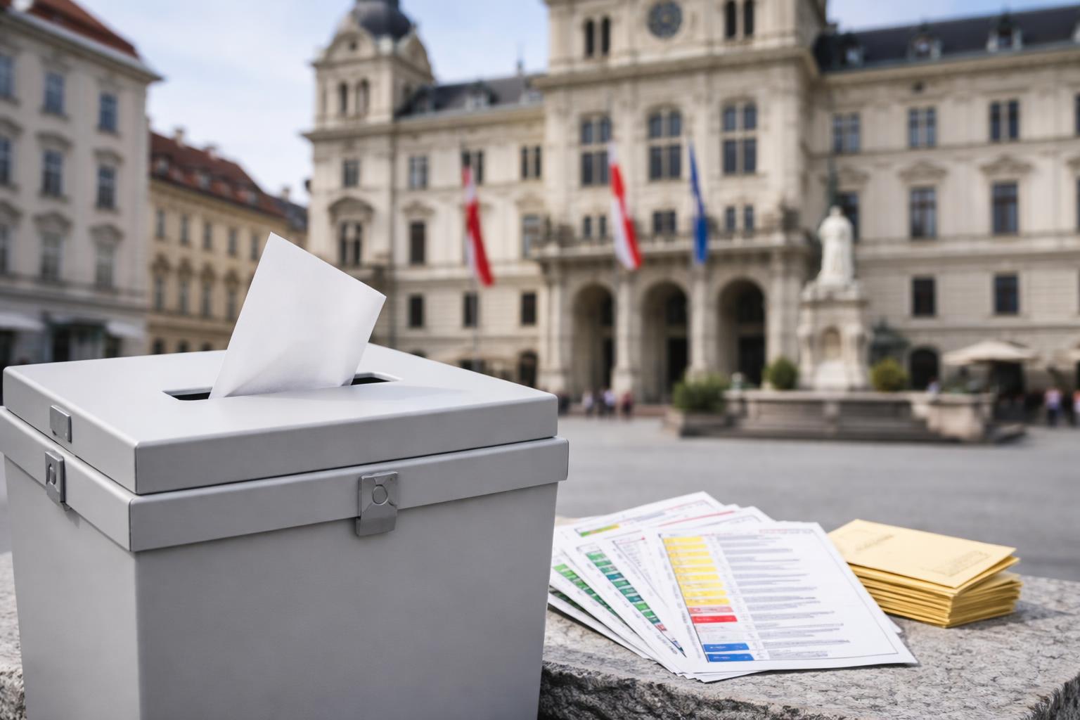 Redaktionelle Szene zum Thema „Graz wählt neuen Gemeinderat: Sieben Fraktionen und vier Listen im Rennen“