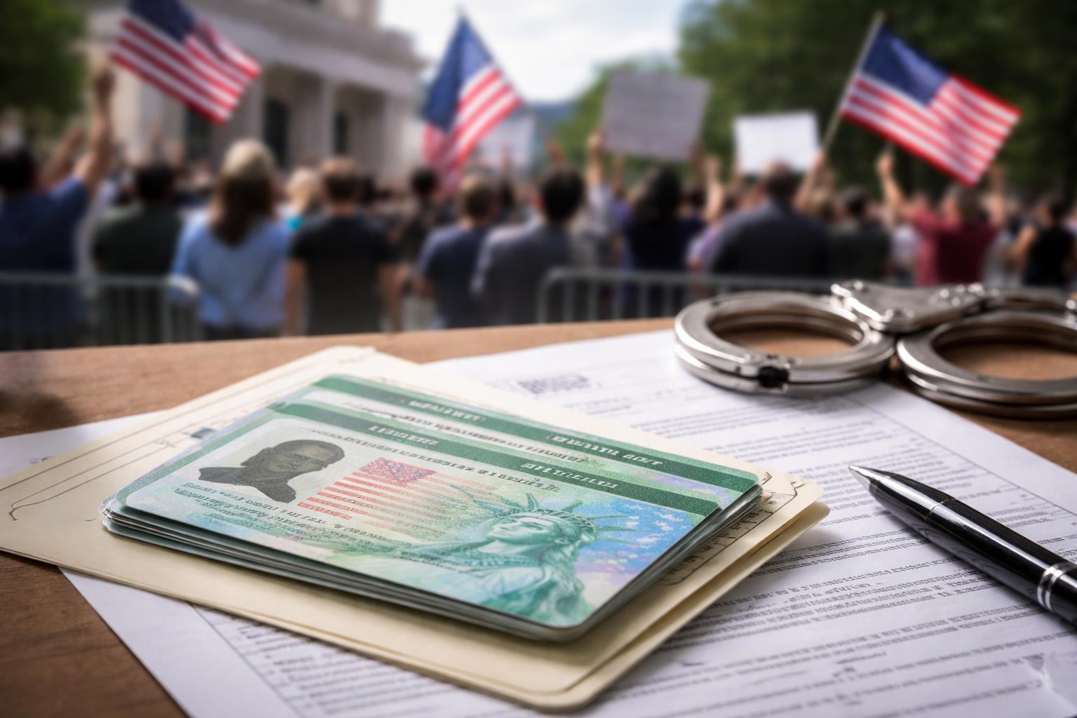 Redaktionelle Szene zum Thema „Green-Card-Regel der US-Regierung wird nach Protesten abgeschwächt“