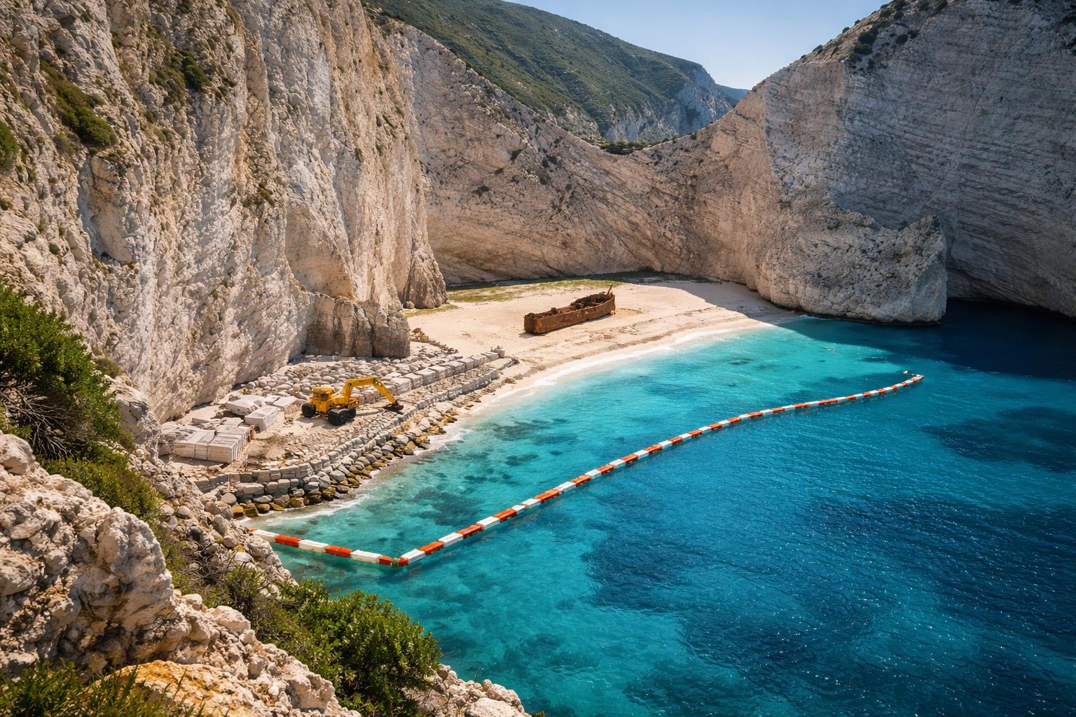 Redaktionelle Szene zum Thema „Griechenland will den berühmten Strand von Zakynthos vor dem Versinken bewahren“