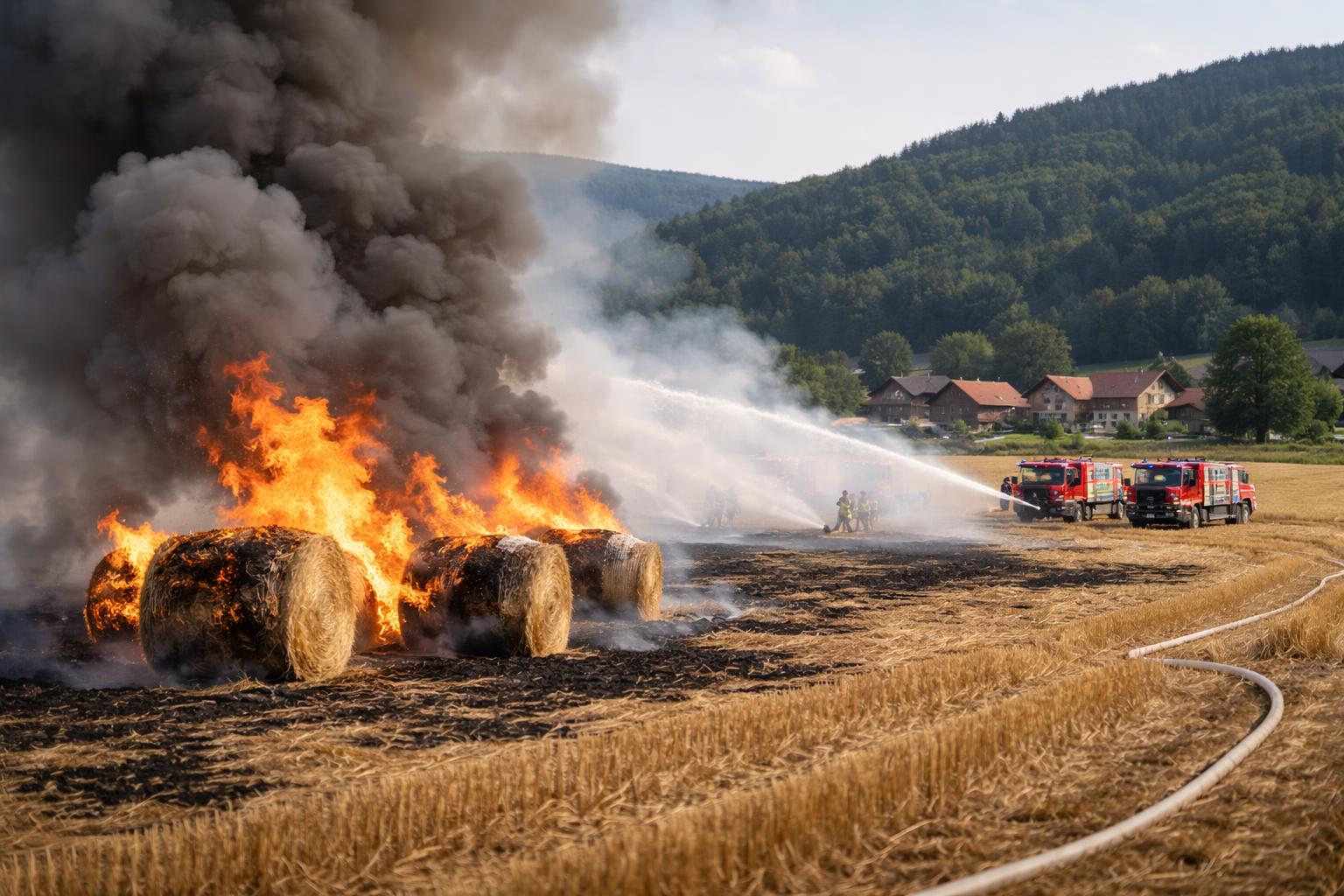 Redaktionelle Szene zum Thema „Großbrand auf abgeerntetem Feld in Kammern rasch eingedämmt“
