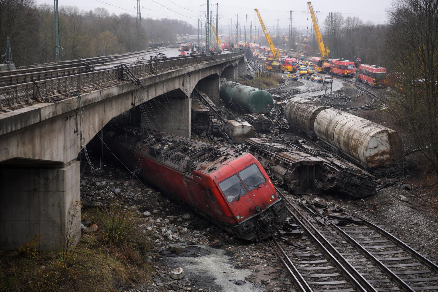 Redaktionelle Szene zum Thema „Güterzug stürzt in München von Brücke – ein Toter nach Kollision“