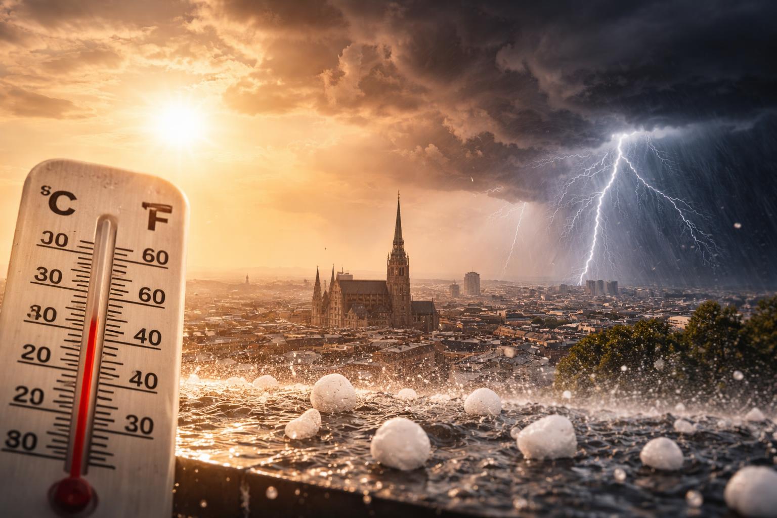 Redaktionelle Szene zum Thema „Hitze hält Österreich weiter in Atem, am Wochenende drohen Gewitter mit Hagel“