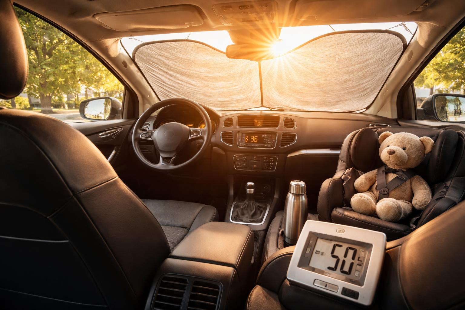 Redaktionelle Szene zum Thema „Hitze im Auto: Innenraum kann sich in wenigen Minuten gefährlich aufheizen“
