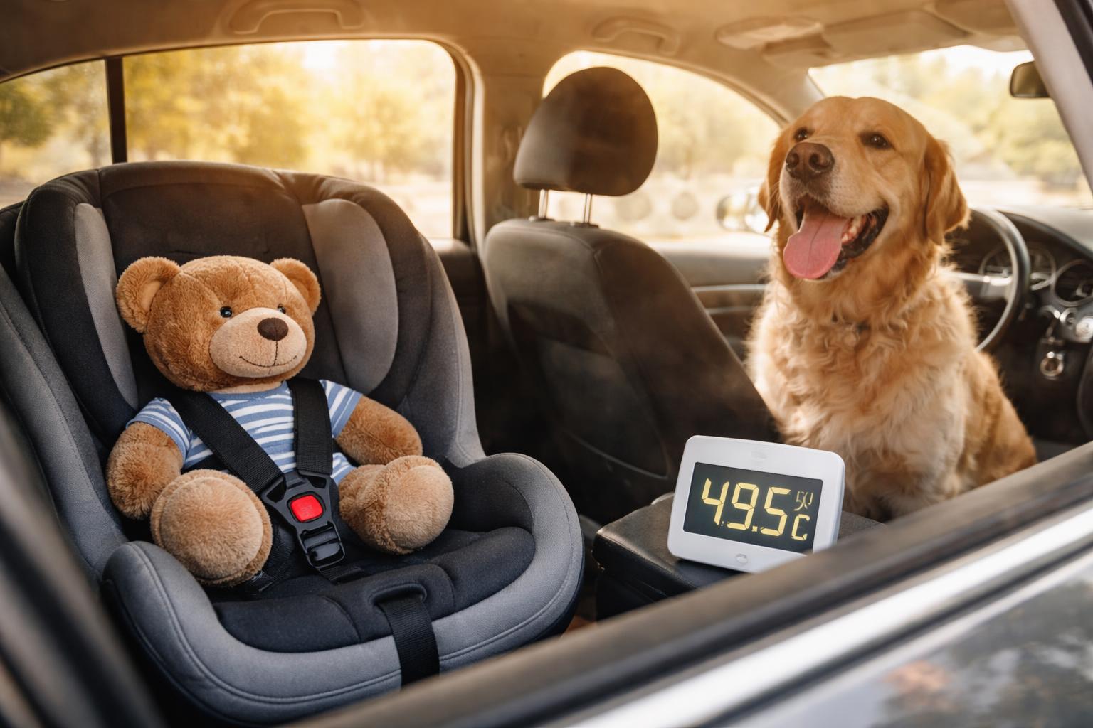 Redaktionelle Szene zum Thema „Hitze im Auto wird zur Lebensgefahr für Kinder und Tiere“