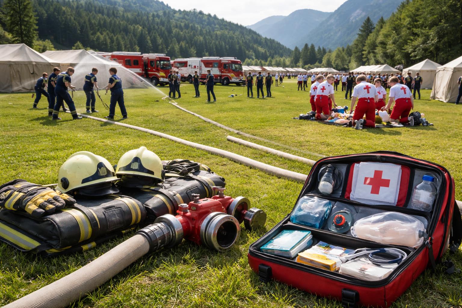 Redaktionelle Szene zum Thema „Hunderte Jugendliche trainieren Einsatz für Feuerwehr und Rotes Kreuz in Salzburg“