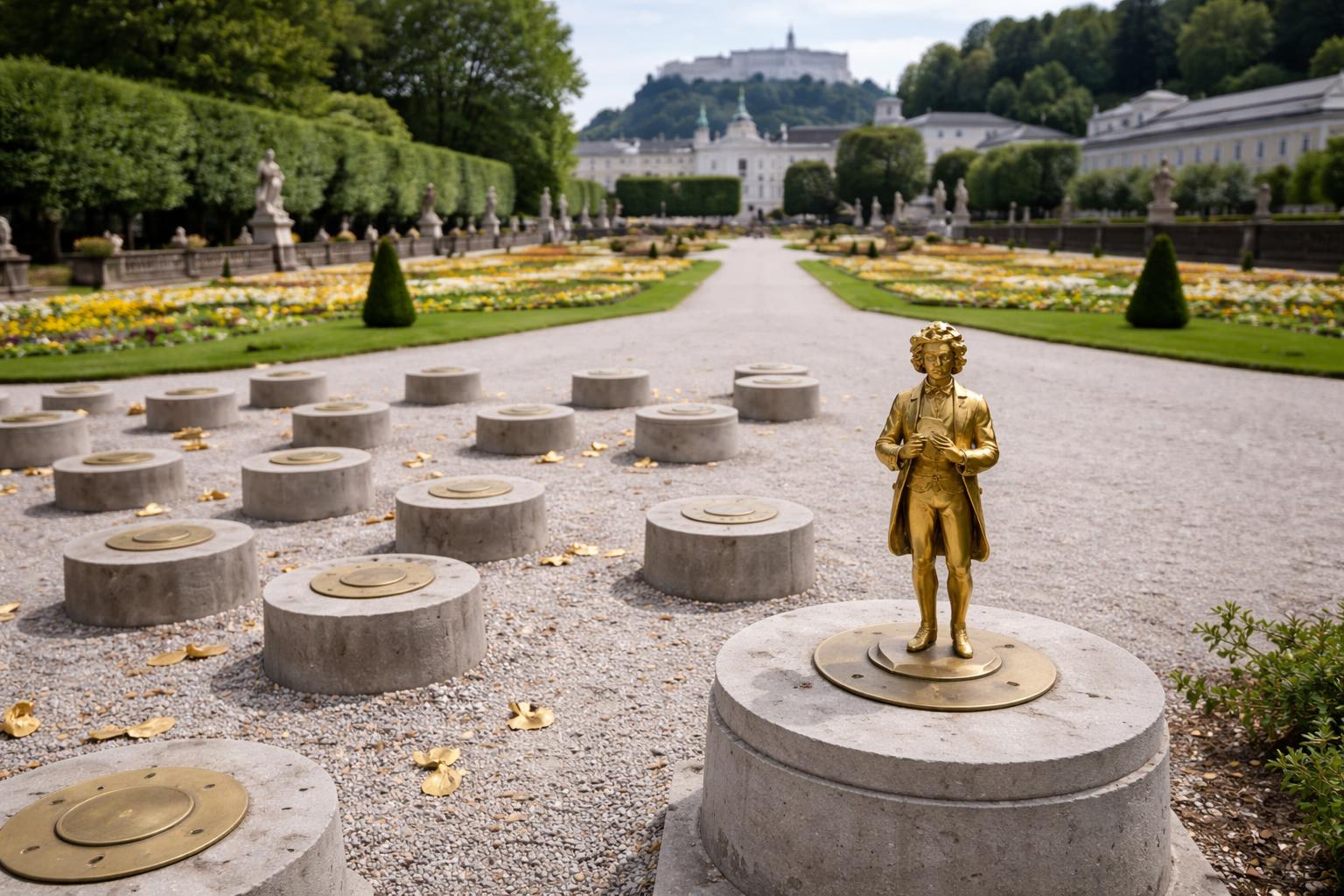 Redaktionelle Szene zum Thema „Hunderte Mini-Mozarts aus Salzburg verschwinden aus dem Mirabellgarten“