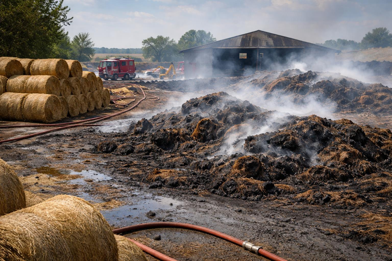 Redaktionelle Szene zum Thema „Hunderte Strohballen in Wildendürnbach nach mehrtägigem Feuer gelöscht“