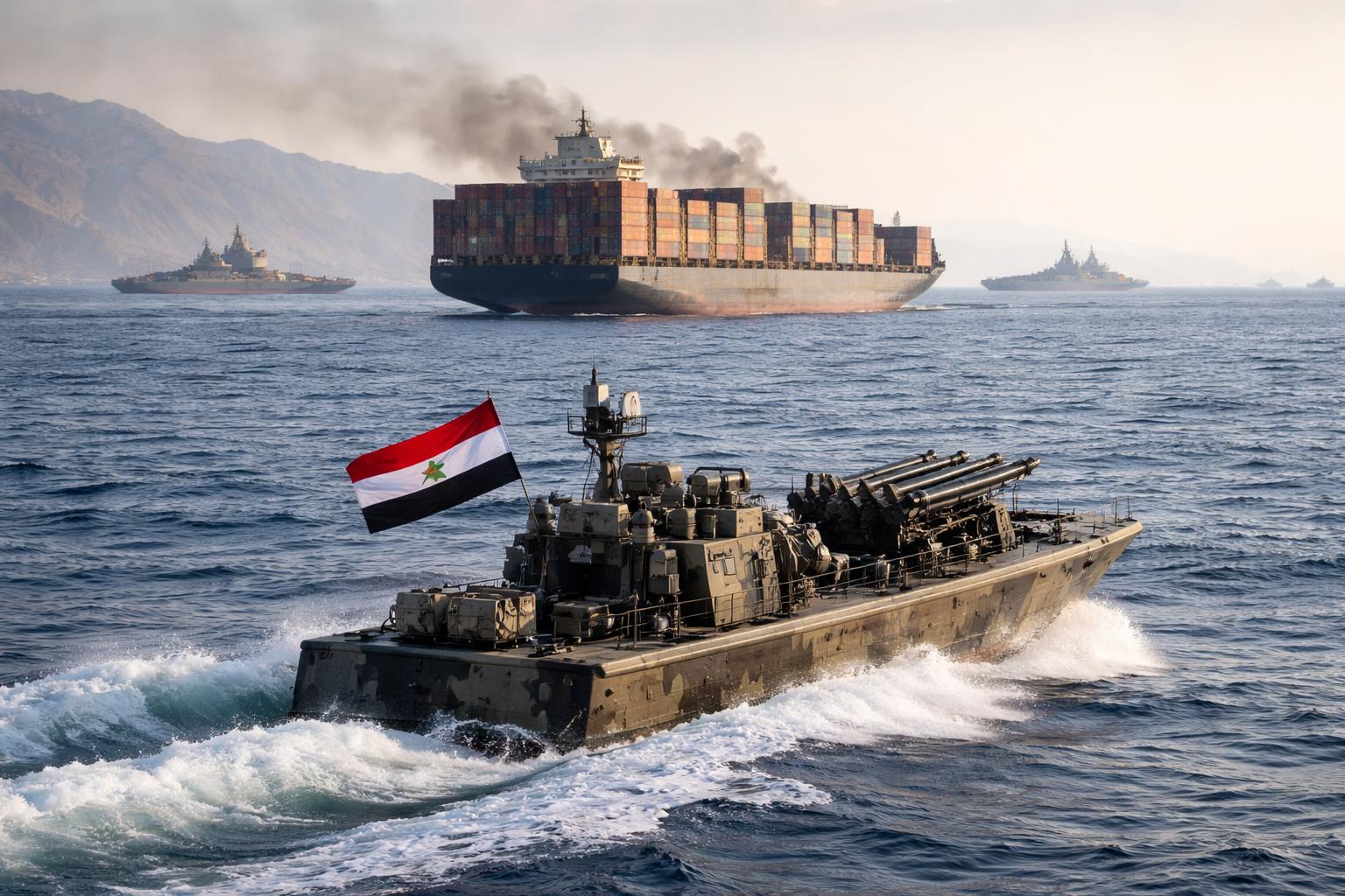 Redaktionelle Szene zum Thema „Huthi verhängen Seeblockade im Roten Meer – neue Eskalation im Konflikt mit den USA“