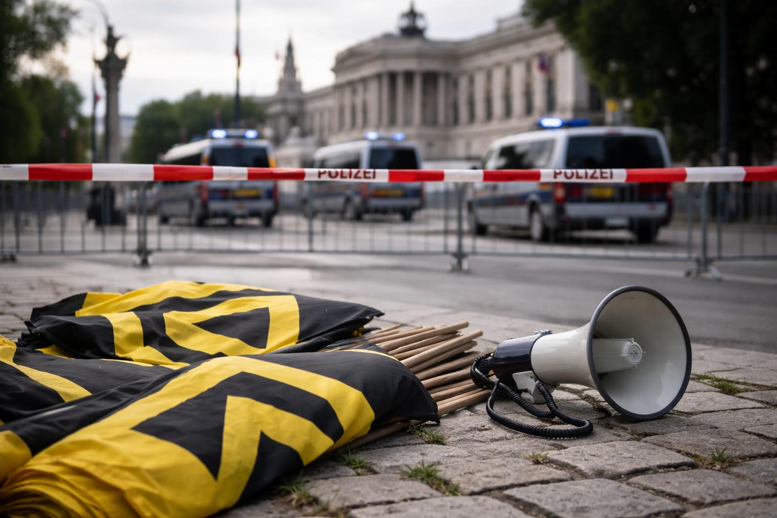 Redaktionelle Szene zum Thema „Identitäre sagen Sommerdemo in Wien nach Verbot der Route ab“