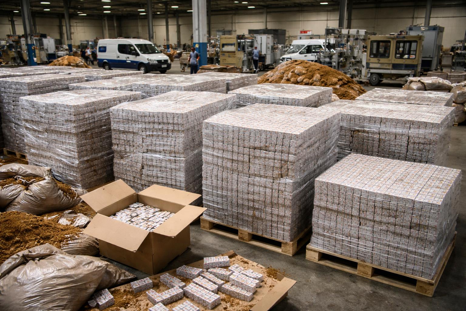 Redaktionelle Szene zum Thema „Illegale Zigarettenfabrik in Udine ausgehoben: 25 Millionen Packungen beschlagnahmt“