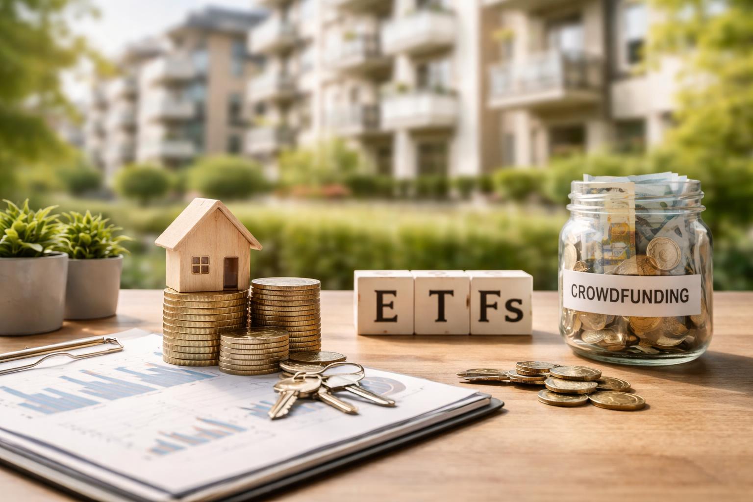 Redaktionelle Szene zum Thema „Immobilienfonds, ETFs und Crowdfunding: So geht Investieren ohne Kredit“