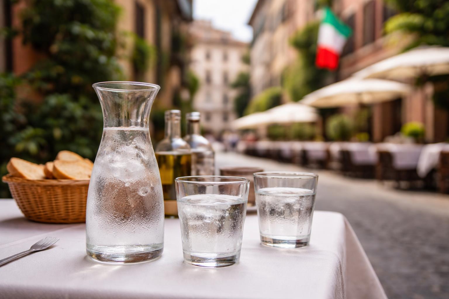 Redaktionelle Szene zum Thema „In Italien besteht für Restaurant- und Hotelgäste kein Anspruch auf Leitungswasser“