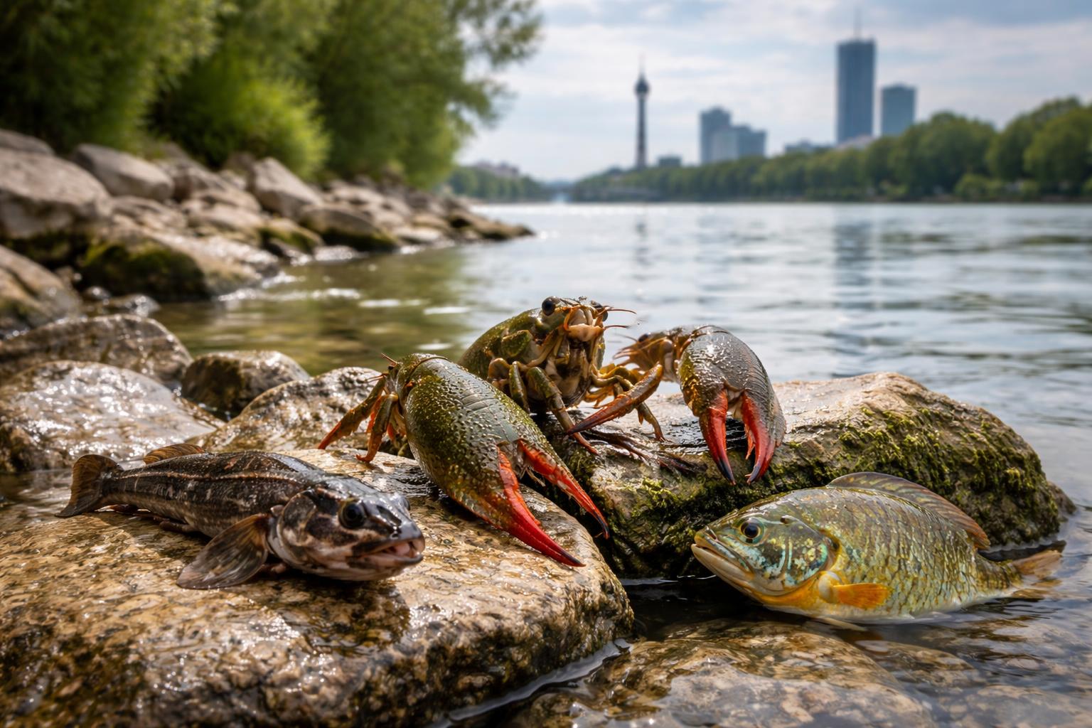 Redaktionelle Szene zum Thema „Invasive Arten setzen der Donau in Wien zu“