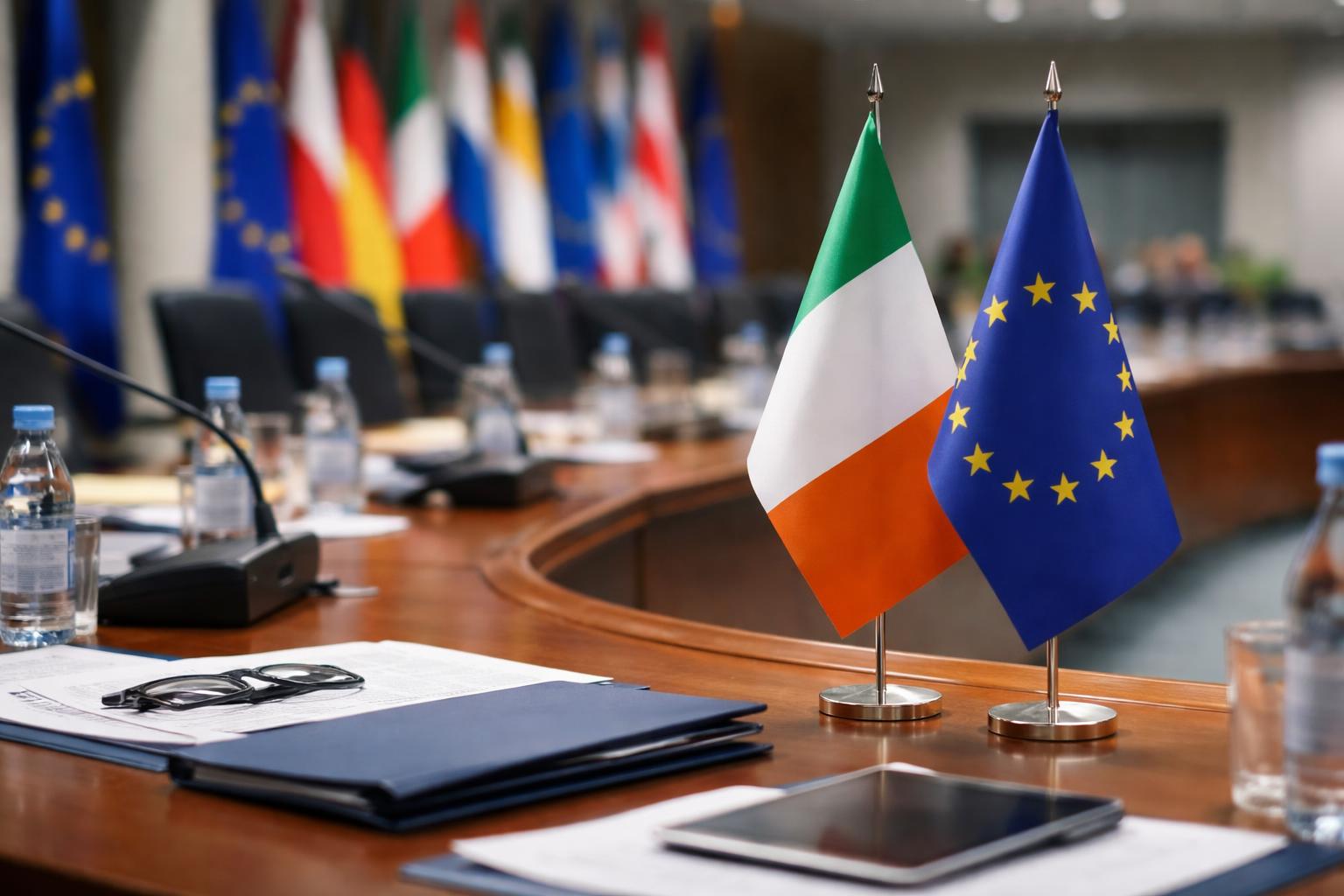 Redaktionelle Szene zum Thema „Irland übernimmt EU-Ratsvorsitz mit vollem Krisenheft“