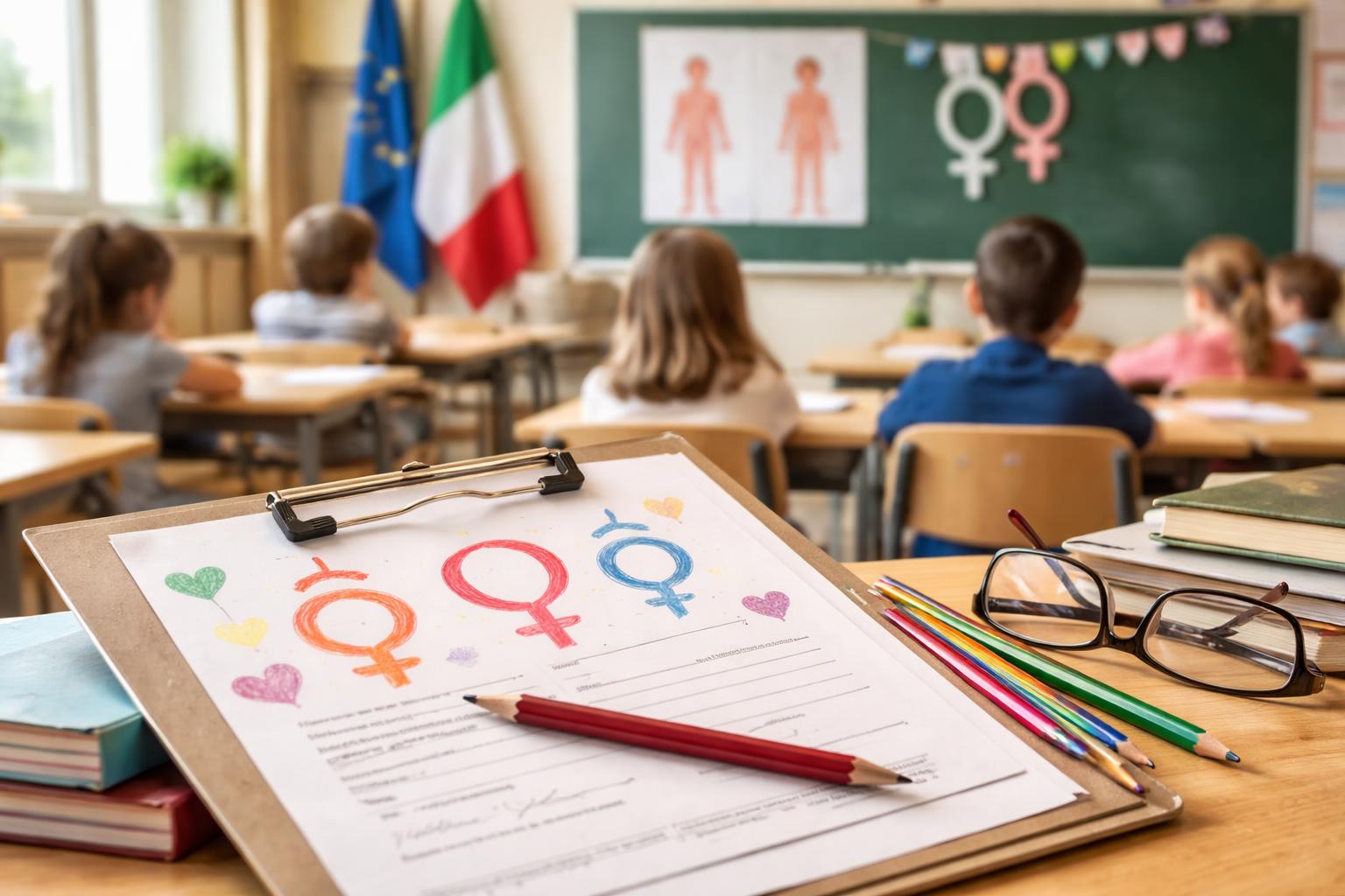Redaktionelle Szene zum Thema „Italien führt Zustimmungspflicht der Eltern für Sexualkunde ein“