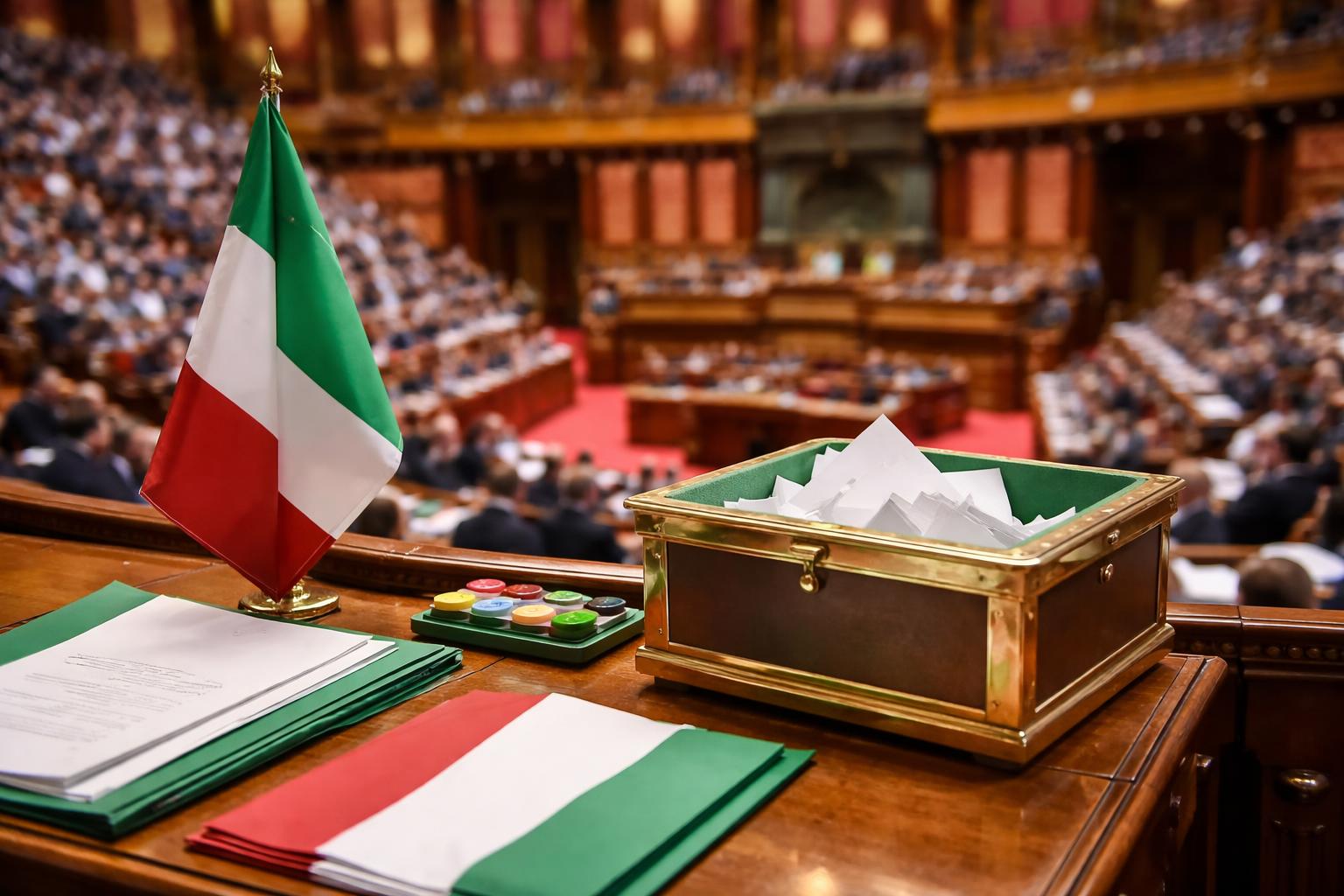Redaktionelle Szene zum Thema „Italiens Regierung bringt umstrittene Wahlrechtsreform durch erste Kammer“