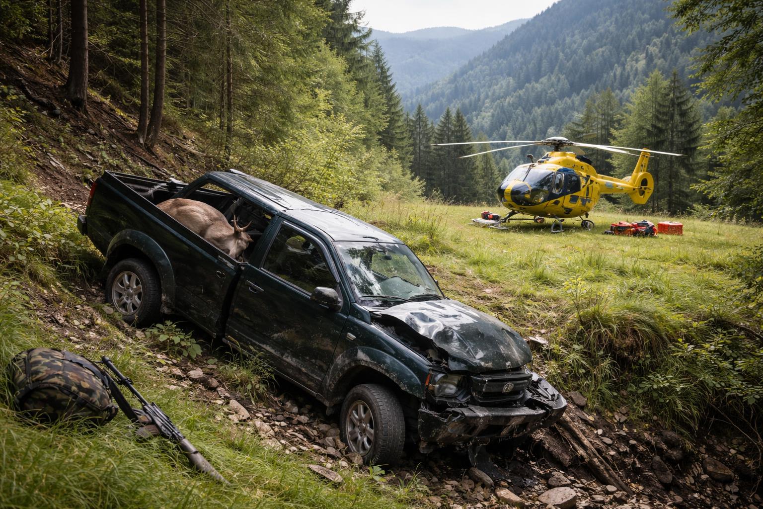 Redaktionelle Szene zum Thema „Jäger stürzt in Kärnten mit Fahrzeug ab und wird schwer verletzt“