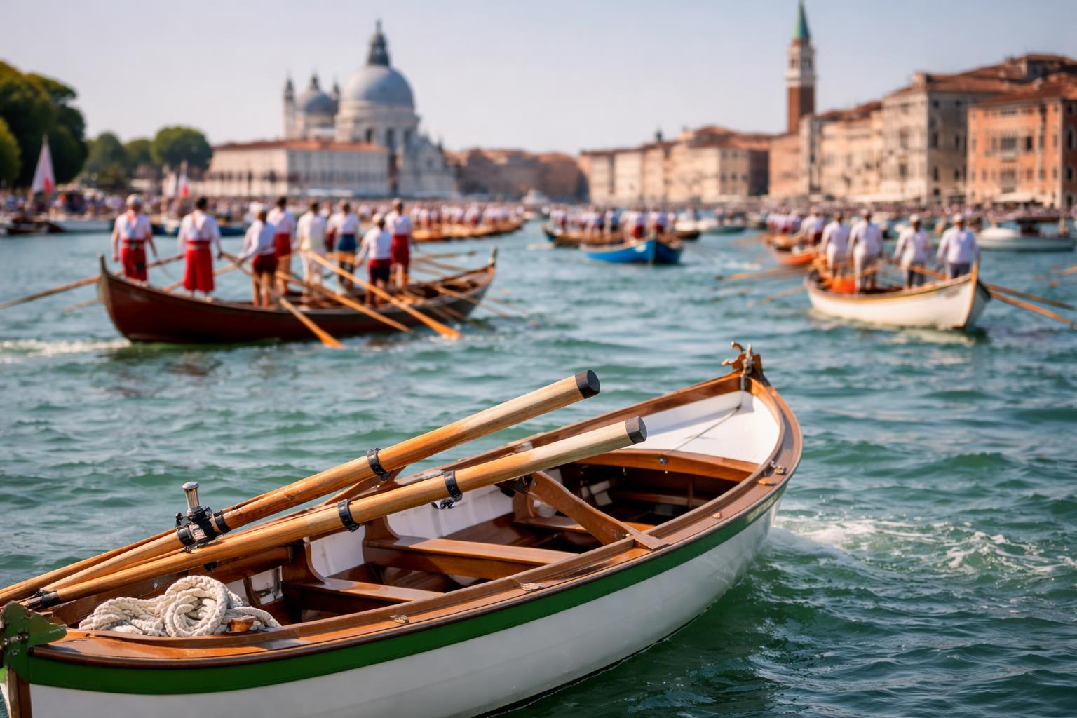 Redaktionelle Szene zum Thema „Kärntnerin rudert beim Festa del Redentore in Venedig mit“