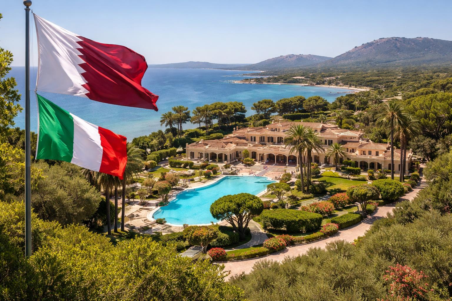 Redaktionelle Szene zum Thema „Katar übernimmt Berlusconis Villa Certosa auf Sardinien“