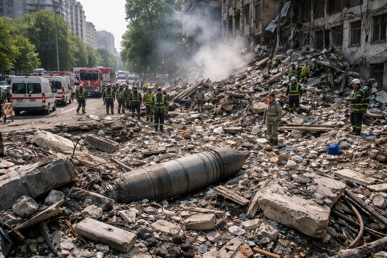 Redaktionelle Szene zum Thema „Kiew meldet nach russischem Raketenangriff Verletzte“