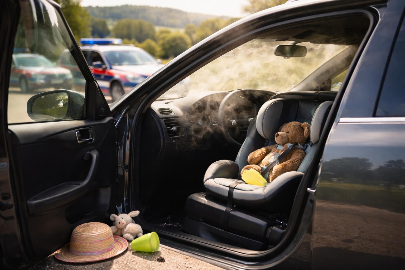 Redaktionelle Szene zum Thema „Kind im Innviertel aus überhitztem Auto gerettet“
