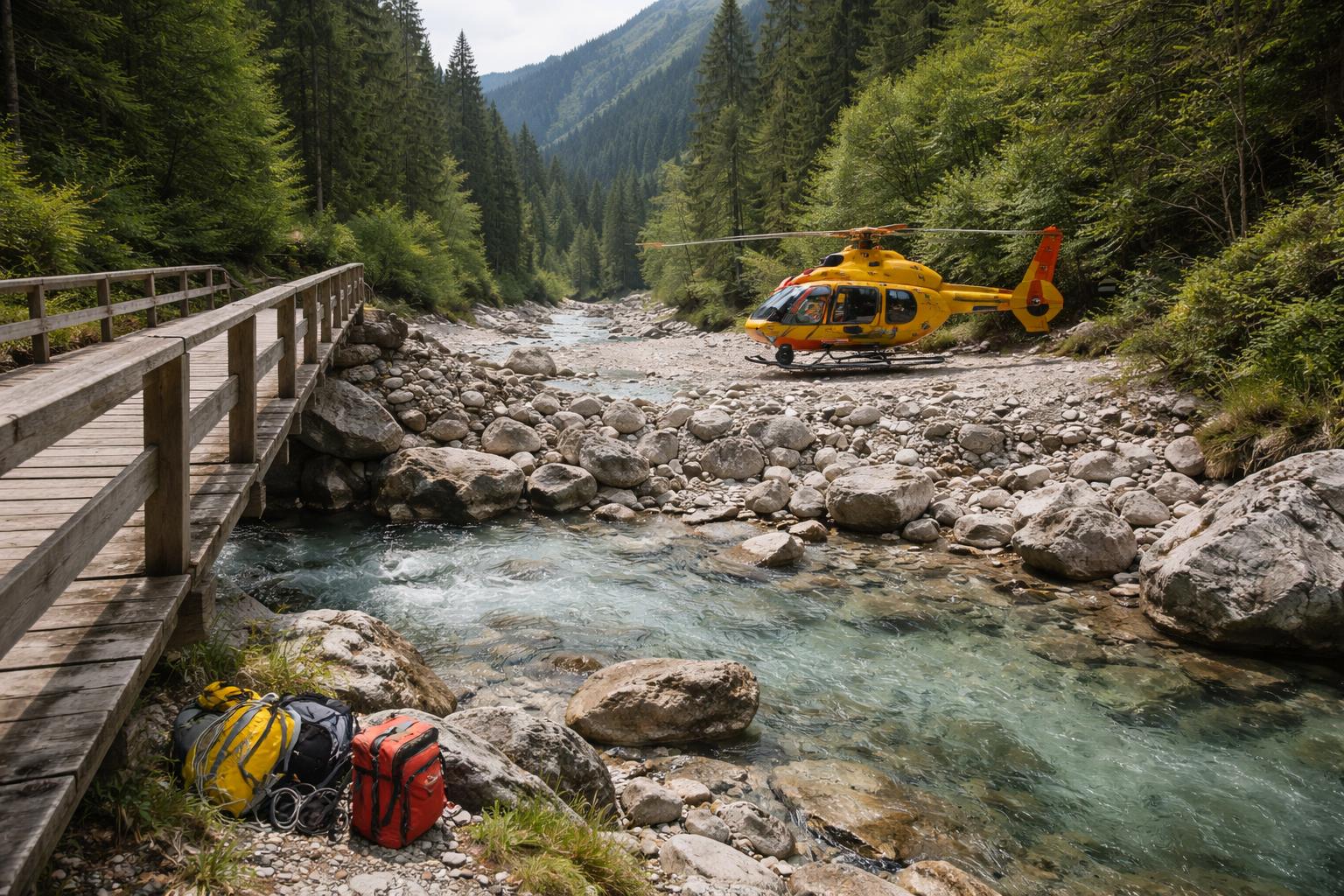 Redaktionelle Szene zum Thema „Kinder stürzen bei Brücke in Hinterriß in Bachbett – Bub per Hubschrauber in Klinik Innsbruck“