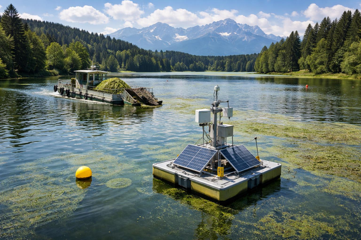 Redaktionelle Szene zum Thema „Kitzbüheler Schwarzsee setzt auf Trinkwasser und Mähaktionen gegen Blaualgen“